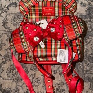 Loungefly Red Plaid Kids Backpack with Bow